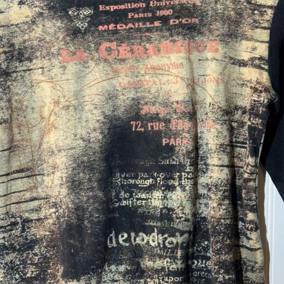 VTG Susan Lawrence Paris Y2K Distressed Graphic Tee Grunge Goth Floral Top PL - Picture 4 of 10